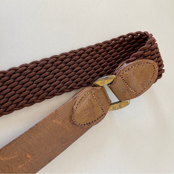 Streve Ostrich Leather & Woven Vintage Brown Belt Solid Bronze Hardware Size 34 main image 12